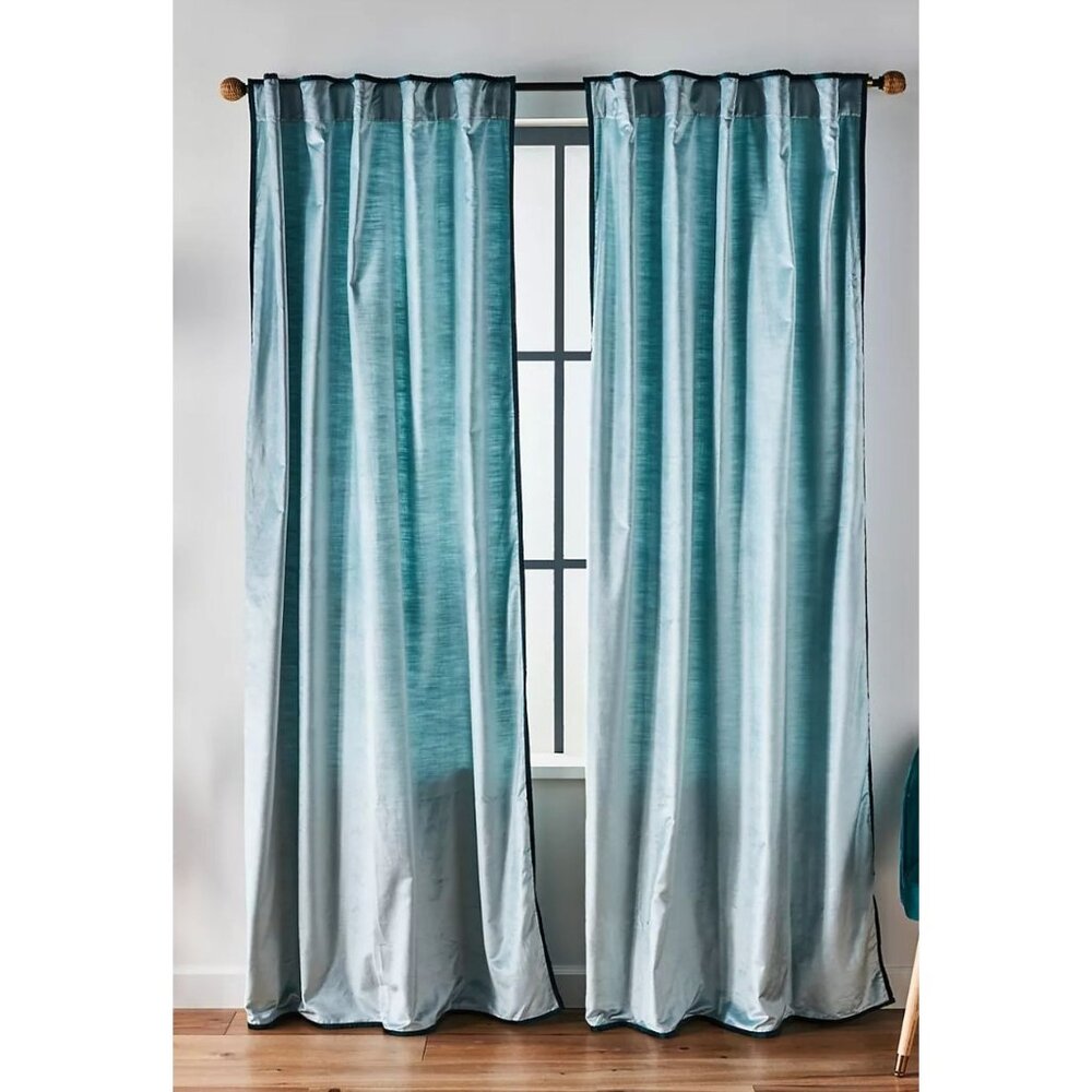 Adelina Piped Velvet Woven Curtain - Thumbnail 4